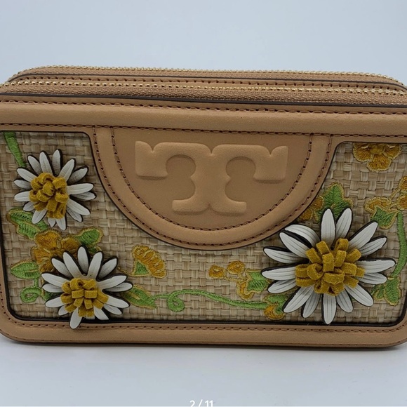 Tory Burch Floral/Straw Fleming Handbag - Picture 3 of 11